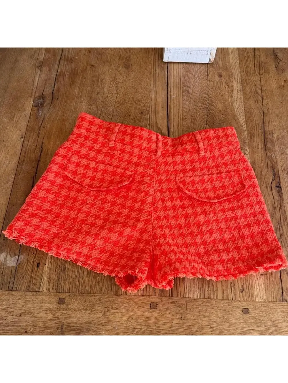 ZARA Orange High Waisted Tweed Plaid Shorts Size Small